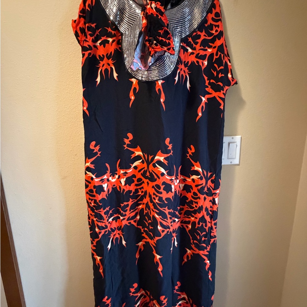 Vibrant Orange and Black Sleeveless Dress